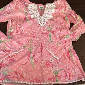 Lilly Pulitzer Pink and Green Floral Lace Top